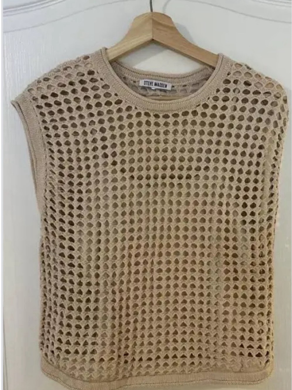 Steve Madden Cream Open-Knit Sleeveless Top